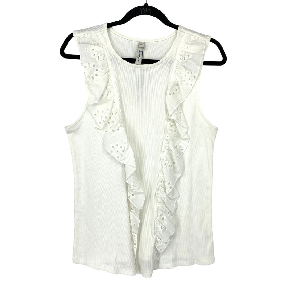 Torrid Belle Isle Crew Neck Eyelet Ruffle Tank Top Womens Sz 2X Cream White NEW
